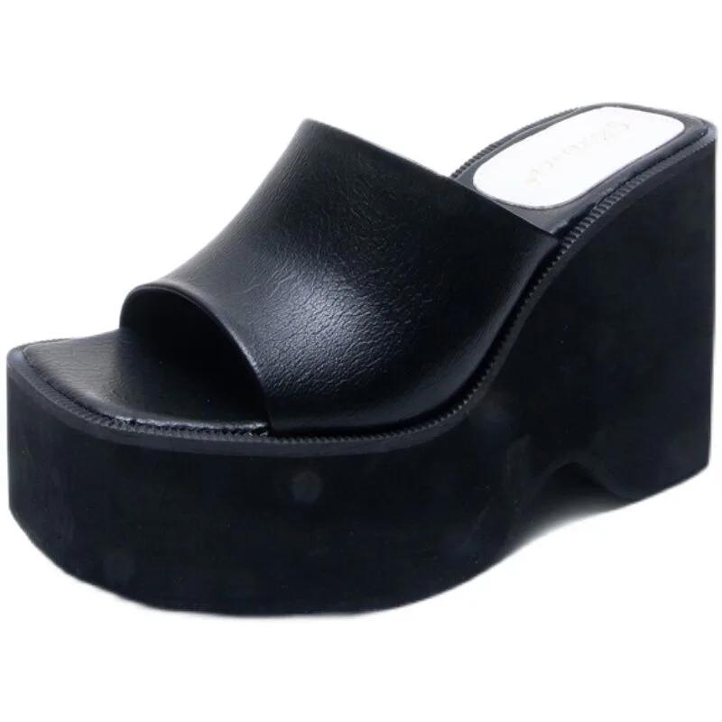 Fashion Shoes for Women 2025 Brand Summer Women's Slippers Solid Open Toe High Heels Water Proof Large Size Concise Casual Slippers