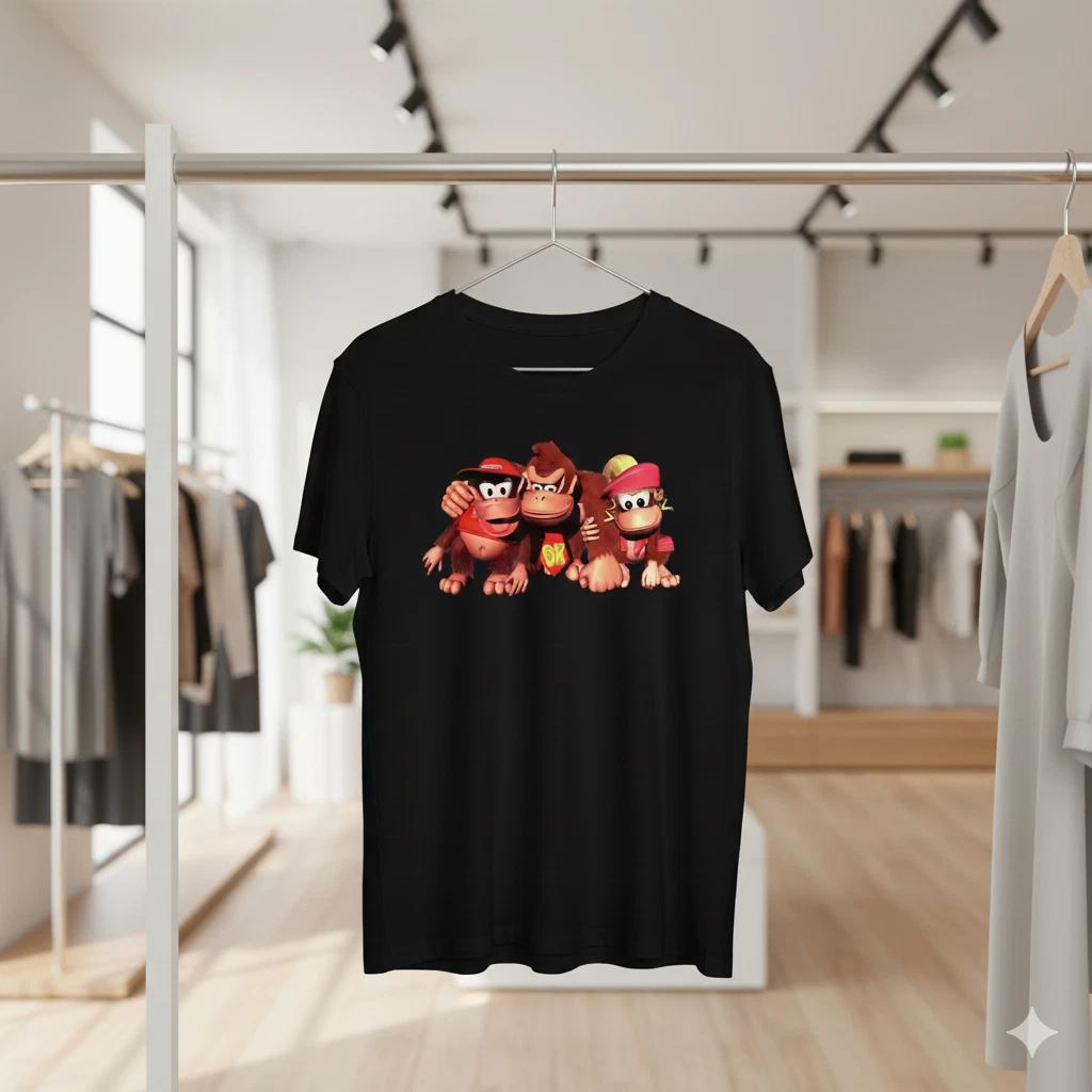 Donkey Kong Family Graphic T-Shirt Black Retro Nintendo Video Game Tee - T521 S
