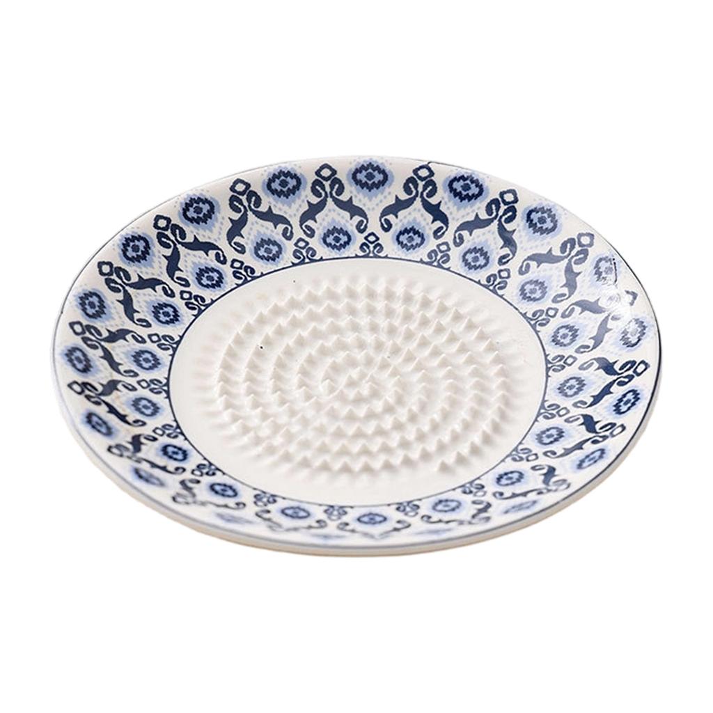 Ceramic Grinding Plate for Kitchen Use with Raised Textured Surface and Decorative Pattern Suitable for Food Preparation and Herb Grinding