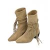 Heel braided strap stacking boots autumn and winter matte suede western boots retro pointed mid tube knight boots