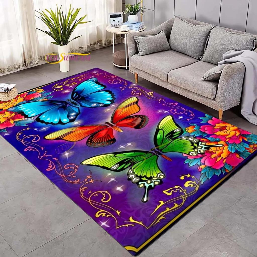 Koberec 3D Daisy Flowers Butterflies Velkoplošné koberce Barevný Butterfly Sunflower Koberec do obývacího pokoje Ložnice Herna Domácí dekorace
