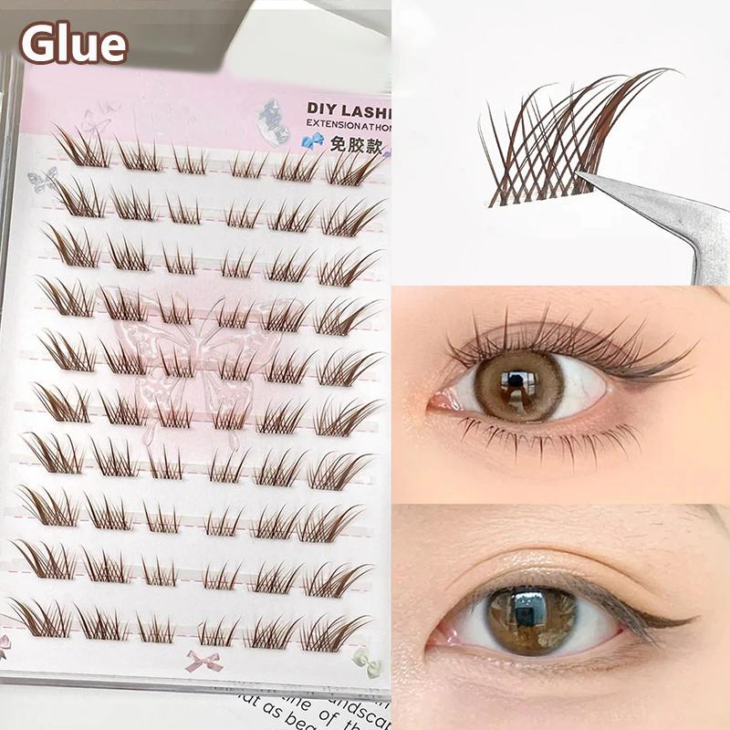 No Need Glue Fox Eye Effect Fluffy False Eyelashes Self-Adhesive Reusable Diy Segmented Thick Winged Lash Extension Daily Use