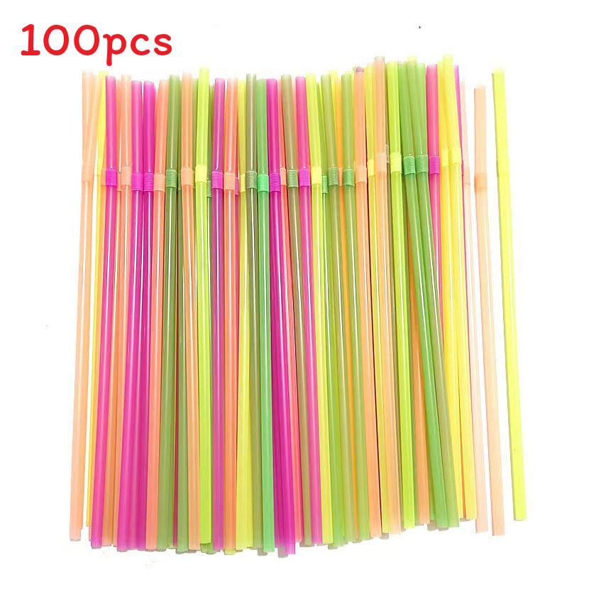 Food Grade Colored Flexible Plastic Drinking Straws For Juice And Milk Tea 100 Pack