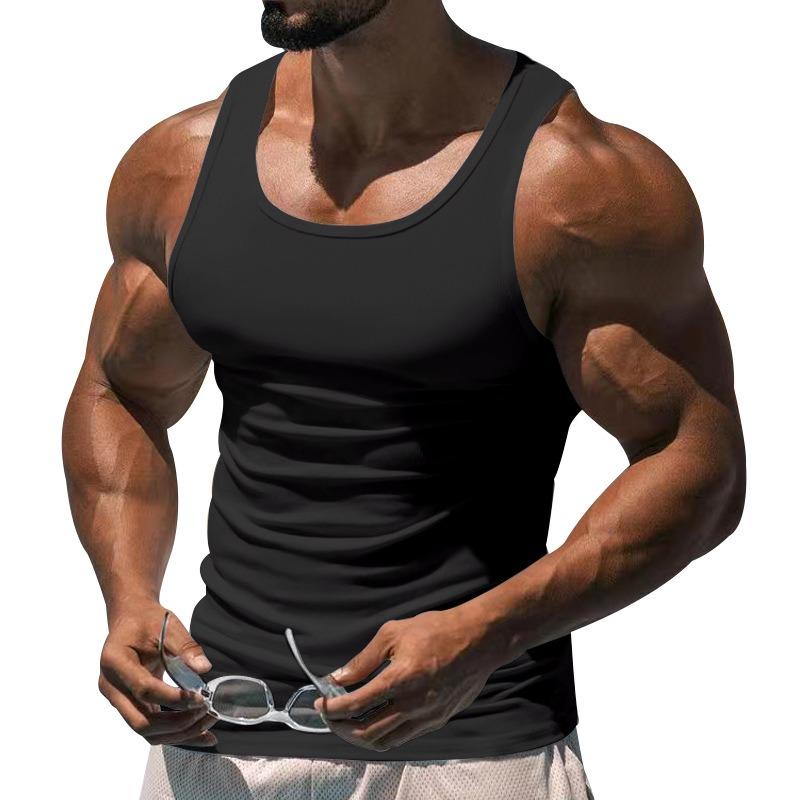 Men Solid Color I Shaped Fitness Training Gym Workout Sports Sleeveless Tank Top