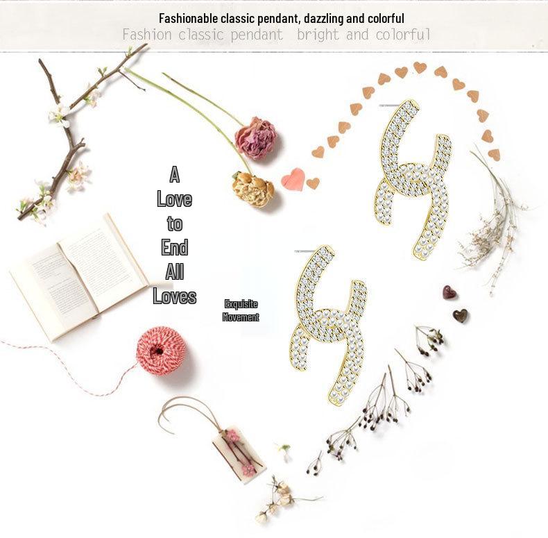 Xiao Xiangfeng Double C Pearl Bowknot Earrings: 925 Silver Zircon Japanese-Korean Style