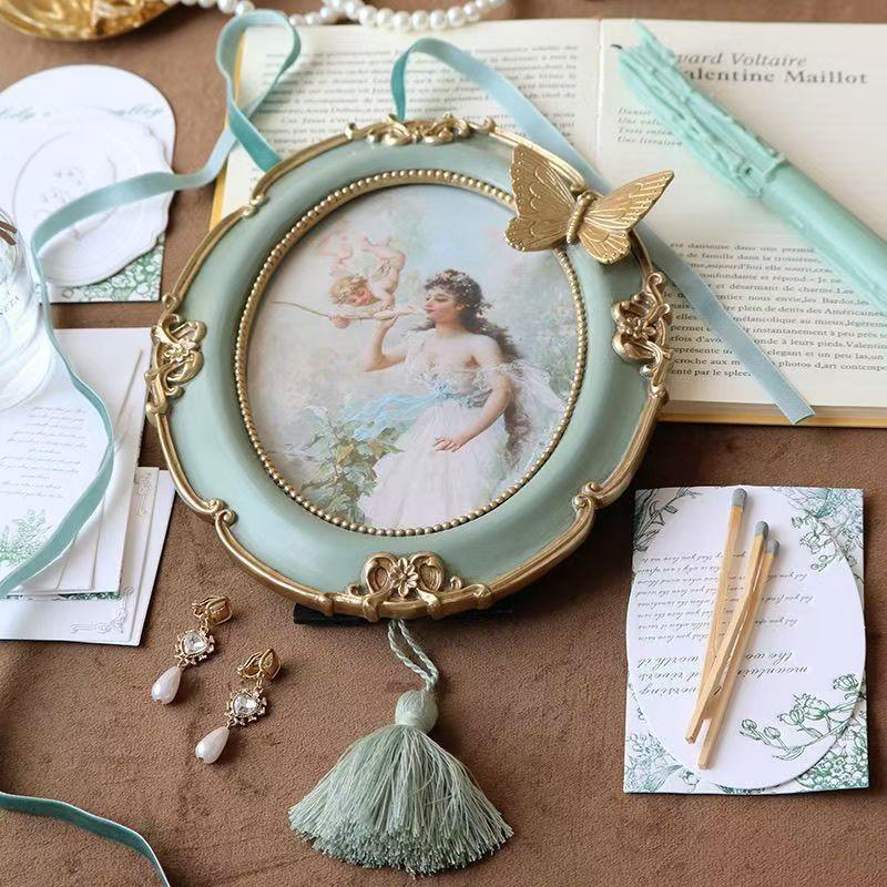 French Vintage Photo Frame 7 Inch, Elegant Luxury Oil Painting Style Butterfly Wall Mount & Tabletop Display for Home Decor Gift