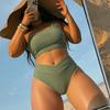 Solid One Shoulder Low Waist Sexy Bikini Set Elegant Comfortable Two Piece Swimwear