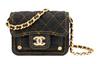 Chanel 23s Double You Diamond-Pattern Leather Chain Denim Single-Shoulder Messenger Bag Mini Women'S Black