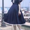 Japanisches Schulmädchen Stil Matrosenkragen Kurzarm Kleid Mit Schleife Dezent Knielang Baumwollmischung Teenager Mädchen