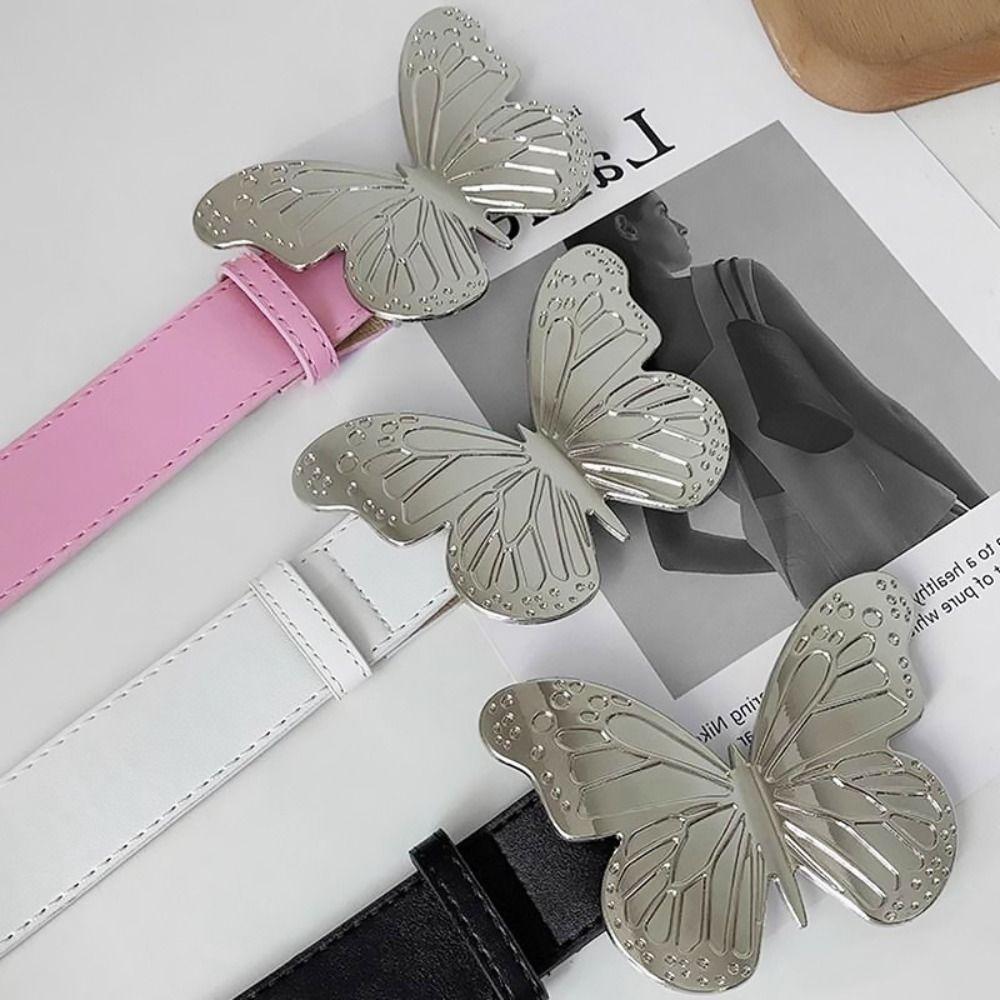 Y2k PU Leather Belt Zinc Zinc Alloy Jeans Waistband Personality Butterfly Belt  Daily