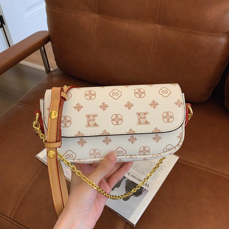 High-end fashion small square bag women's new retro printing versatile contrasting color chain shoulder bag oblique span bag