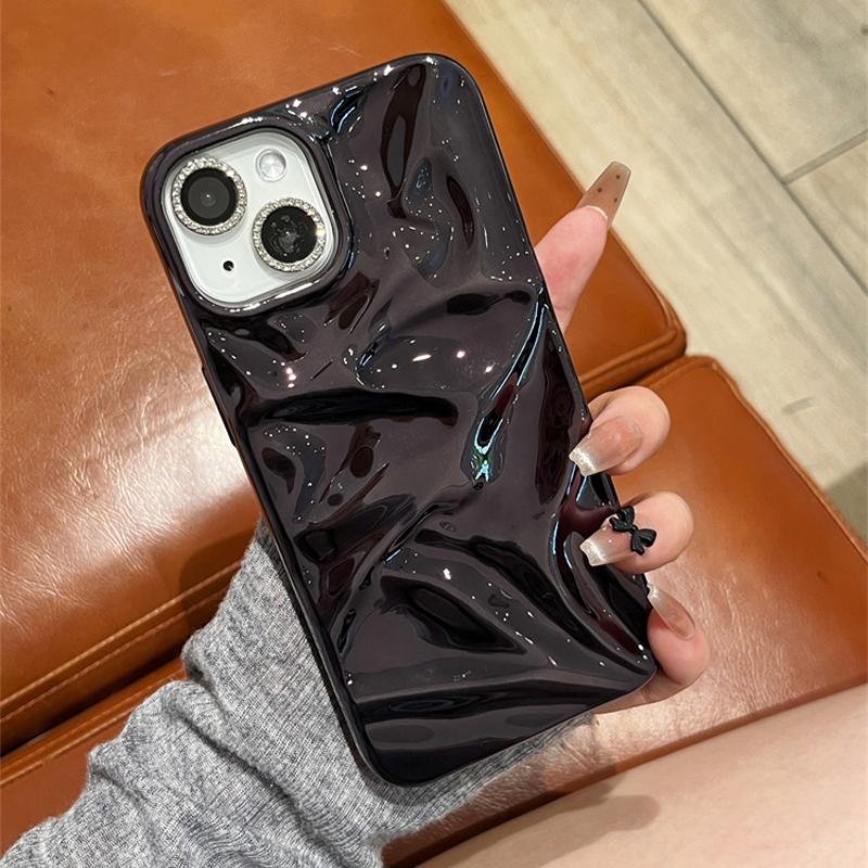 Ins Plating 3D Wrinkled Pattern Phone Case For iPhone 16 15 14 Plus 13 12 Pro Max 11 Wave Texture Soft Shockproof Cover