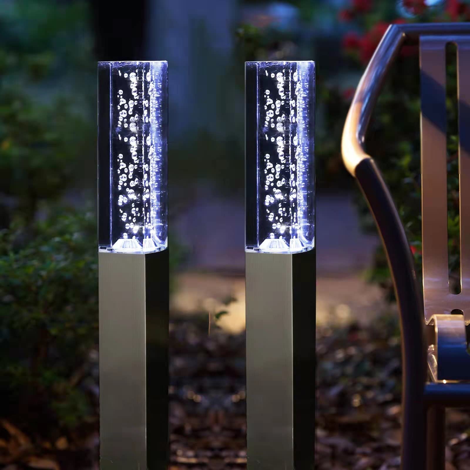 

GWSOLAR [Stylish, transparent light Set of 2 solar lights 6cm square x 63cm tall Acrylic square] Automatic onoff, white, IP65 rating, no wiring