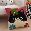 Cozy Cartoon Christmas Gift Cute Cat Cushion Cover Linen Pillow Case Soft Breathable Protective Couch Room Decoration