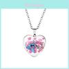 Adorabile Collana a Forma di Cuore con Cartone Animato di Stitch per Bambini con Splendido Ciondolo in Vetro e Catena in Lega