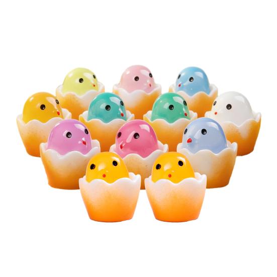 

12Pcs Mini Broken Egg Chick Figurine Glow-in-the-dark Miniature Cartoon Egg Chick Resin Statue Sculpture Home Office Car Ornament Decoration 12pcs