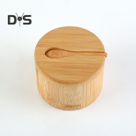 Бамбуковий сільничний льох із магнітною кришкою, що обертається, круглий сільничний ящик для зберігання солі, перцю, цукру, трав, функціонального контейнера для зберігання спецій.
