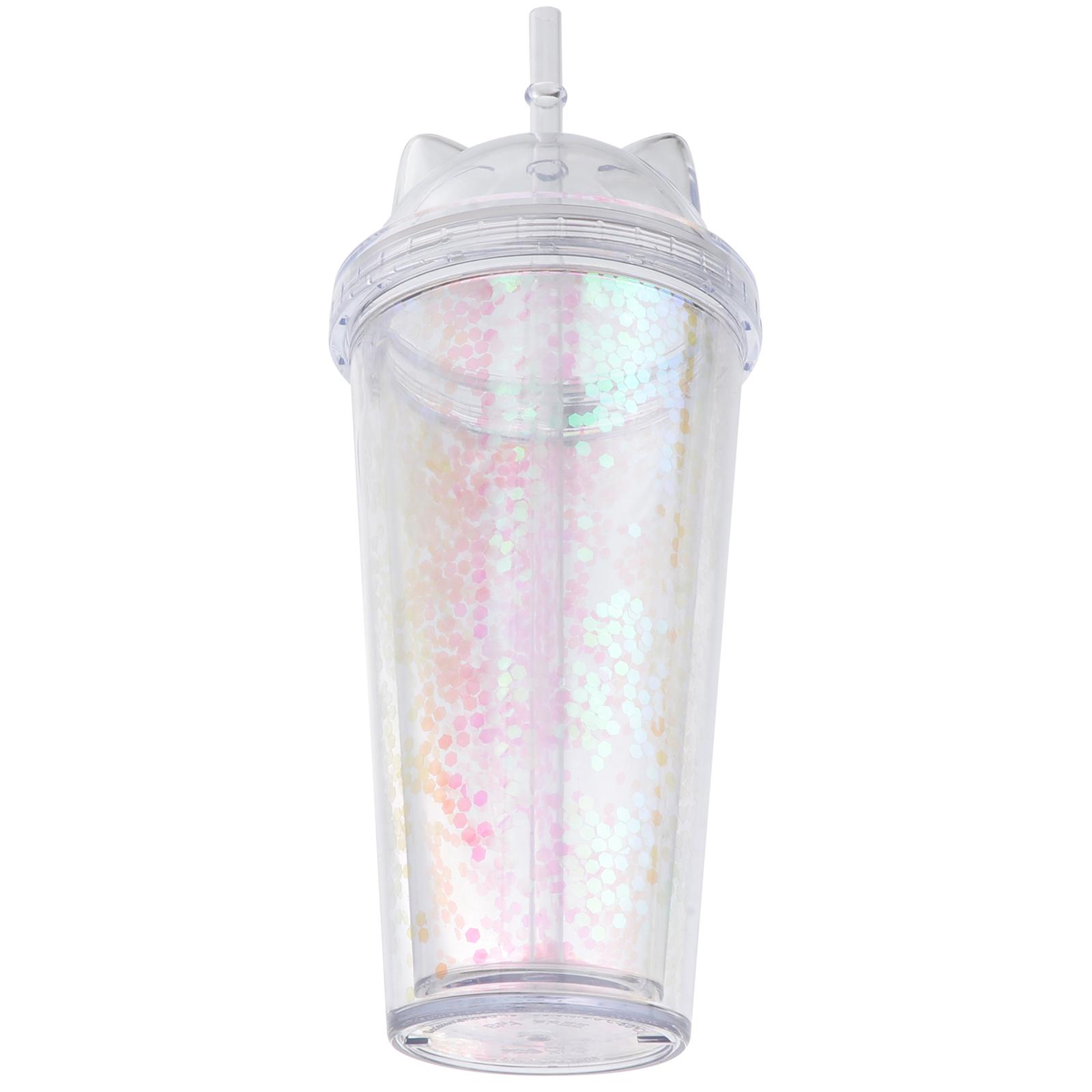 

Кружка-непроливайка с кошачьими ушками, мигающая, с крышкой для питья и соломинкой, детская, дорожная, пластиковая розовый