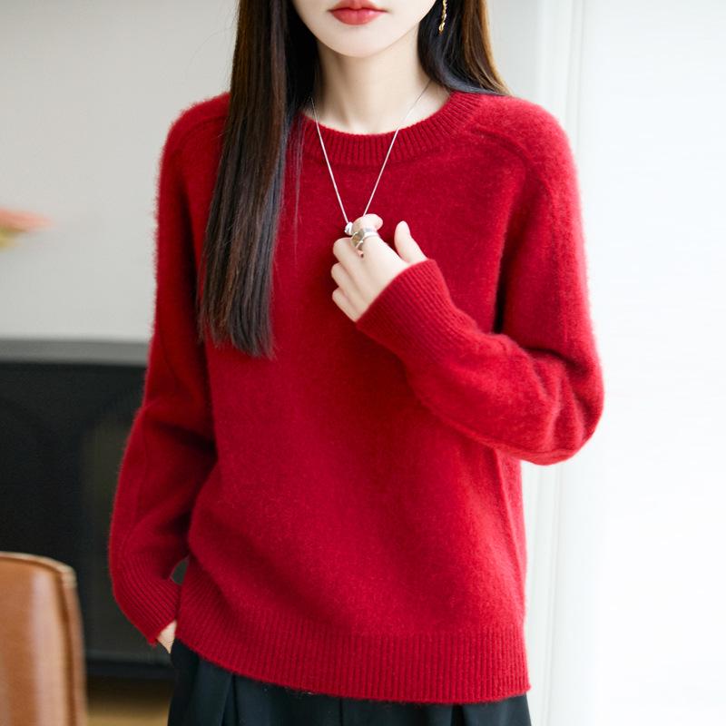 2025 Autumn/Winter Women's Round Neck Wool Knit Sweater, Loose Fit, Long Sleeve, Versatile Fashion Top