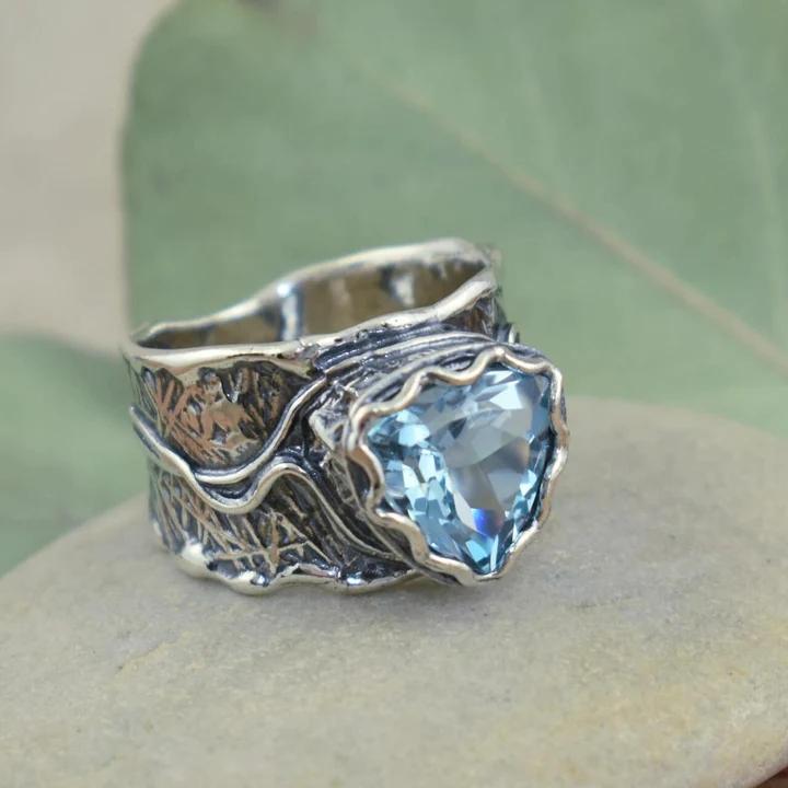 

Retro Handmade Plated Crystal Geometry Rings for Women Blue Stone Ring Bohemian Charm Females Wedding Engagement Fine Jewelry 6