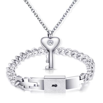 Couple Heart Lock Bracelet Necklace Titanium Steel Fashion Suit Female