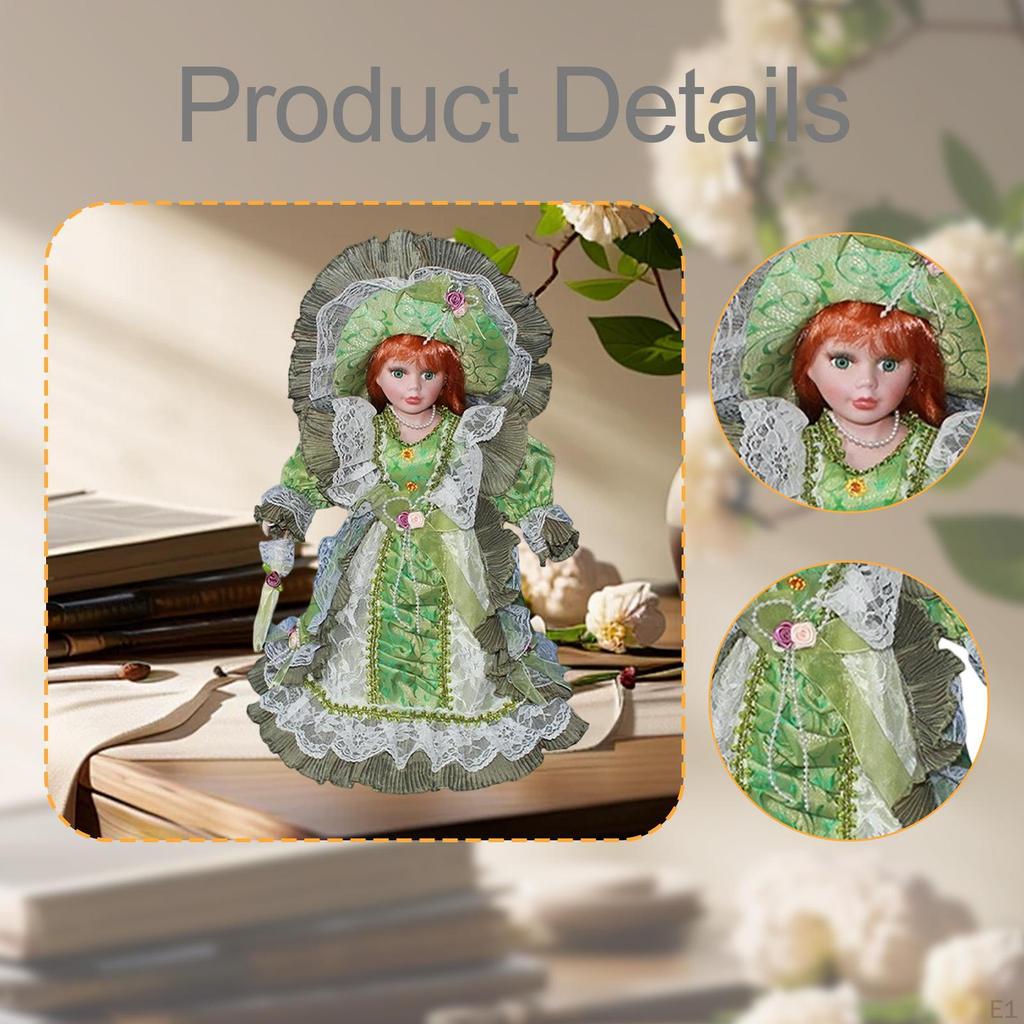 Escultura de Boneca de Porcelana em Pé Figura de Menina de Cerâmica Coleção Ornamento de Mesa para Lareira