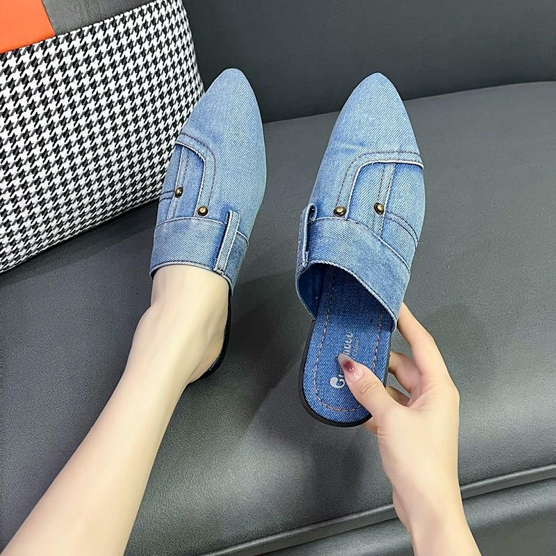 Fashion Women Slippers Comfortable Versatile Slippers Women Denim Round Toe Flat 2025 New Beach Sandals Slides Women Zapatos De Mujer
