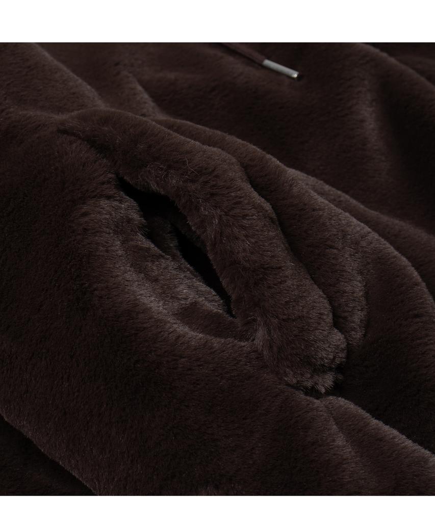 Then Our Mink Fur Oversized Zip-Up Hoodie (Khaki Brown)