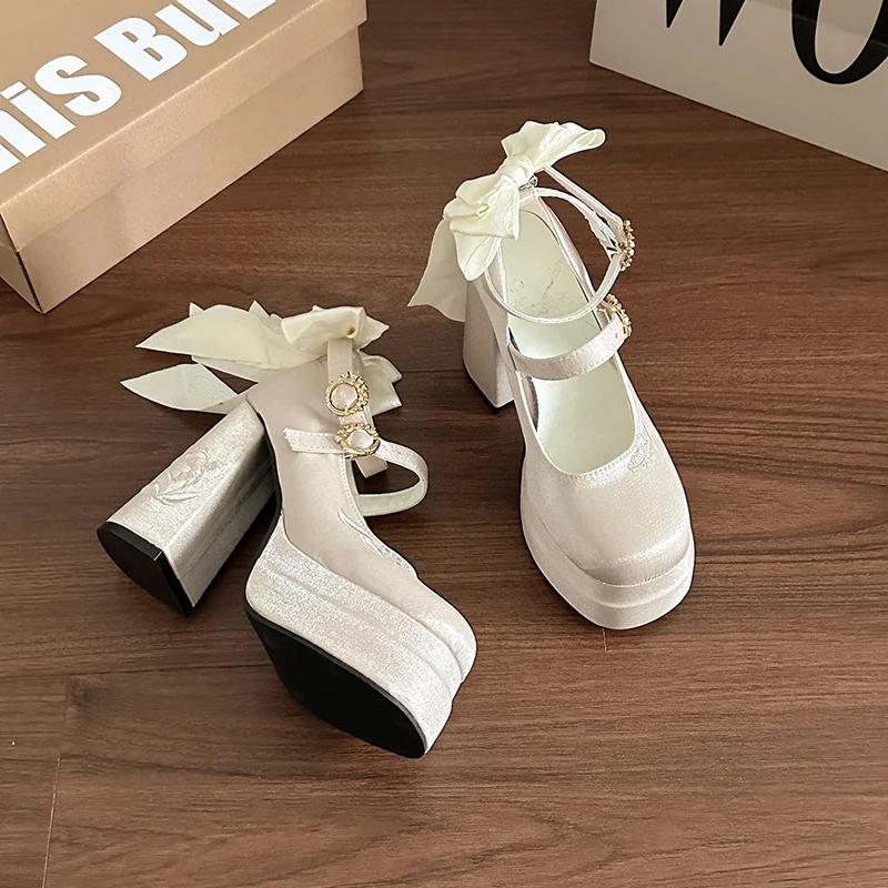 

Fashion Summer Platform High Heel Women Lolita Mary Jane Shoes Fashion Butterfly-knot Stripper Party Dress Pumps Shoes 35 шампанского