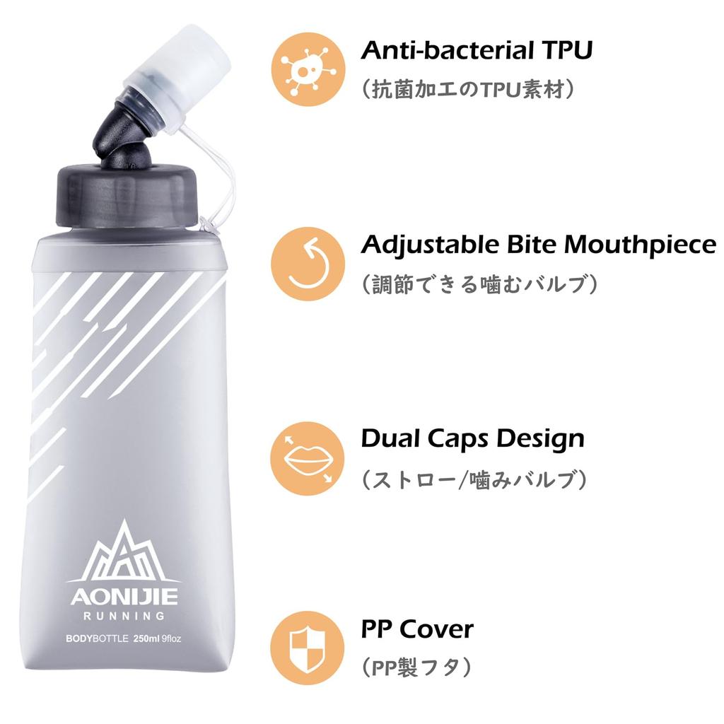 TRIWONDER TPU Foldable Water Sports Bottle for and Soft Hydration Bottle 420ml Bottle, Running, Marathons, Cycling, Hiking, (Gray, - 2-Pack)