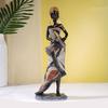 Retro Style Tribal Women Statue African Lady Figurine Ornament Resins Collections Art Crafts for Living Room Desktop