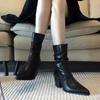 Super fire! Foreign style small short boots women's new autumn and winter models with skirts, black pointed thick heels, heightened folds, piled boots