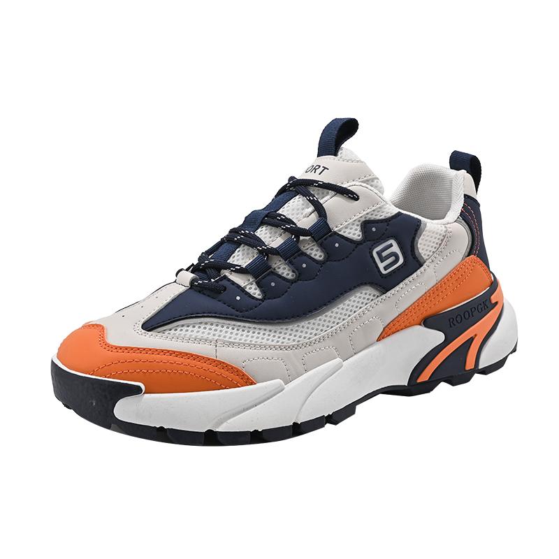 

Модные массивные кроссовки для мужчин с закрытым дном, модные повседневные кроссовки из кожи и сетки с дышащей увеличенной внутренней платформой 44 оранжевый