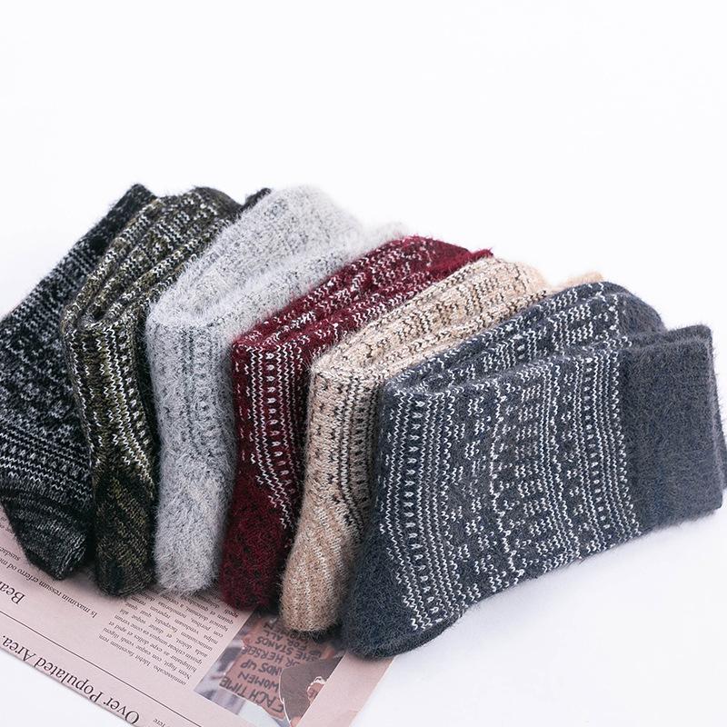 3 Pairs of Autumn and Winter Socks with Thickened Faux Mink Wool and Warm Rabbit Wool, Men's Mid-calf Socks