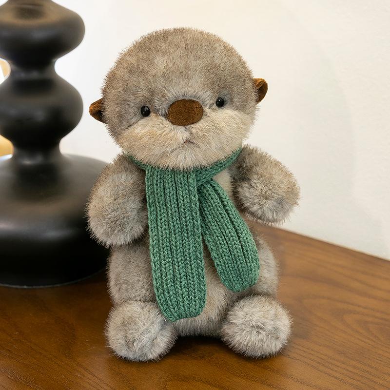 Cute Scarf Otter Plush Toy Zoo Souvenir Children Comfort Doll Pillow Gift