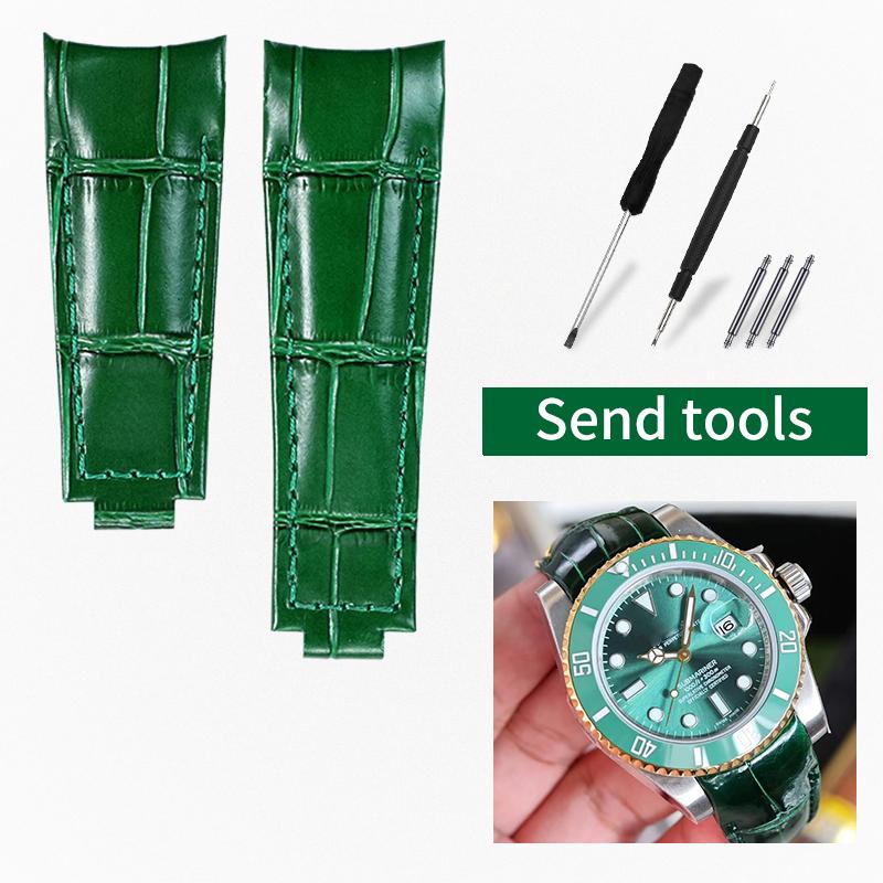 20mm Arc joint watch Strap For Rolex Genuine Leather watchband Submariner Daytona GMT men Original Style cowhide watch bracelet