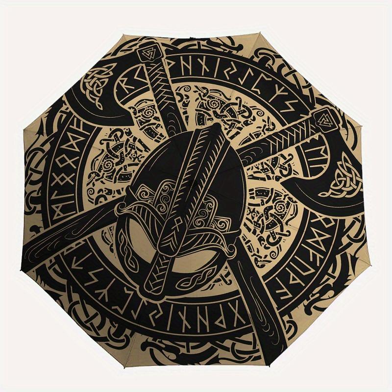 Viking Helmet with Axes and Runes Circular StickerUmbrella, Portable 3-Fold Compact Umbrella,Christmas Gift ES450