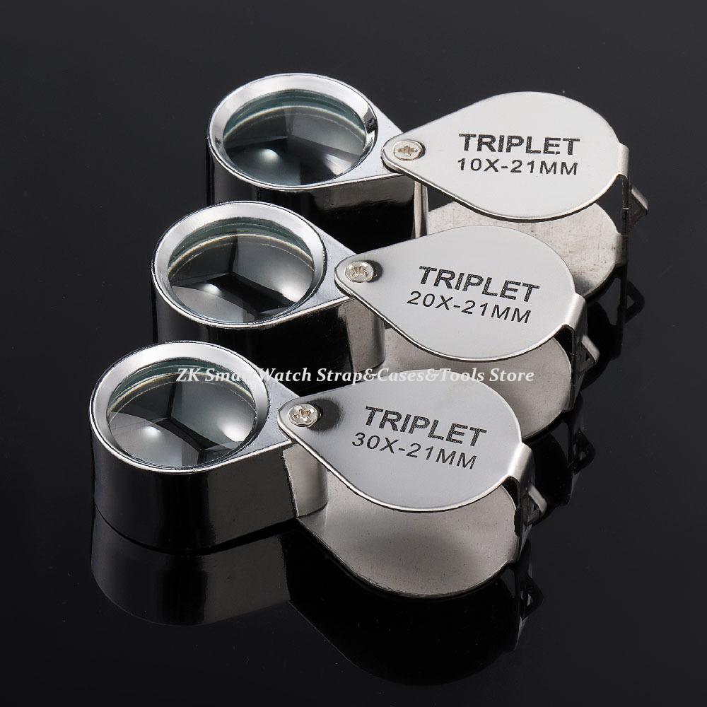 10x 20x 30X 21mm High Magnification Metal Folding Glass Lens Small Portable Jewelry Watch Identification Magnifying Glass Tool