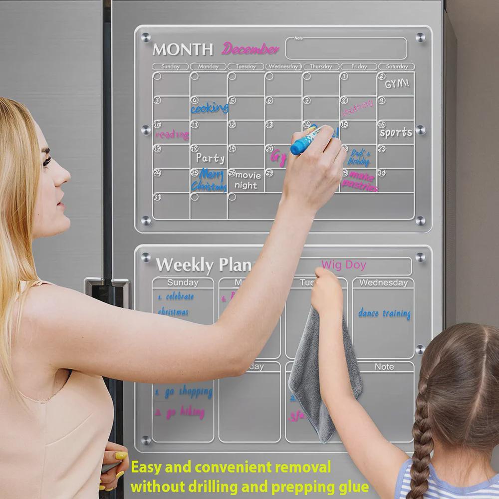 Magnetic Clear Fridge Dry Erase Calendar and Weekly Meal Planner Board