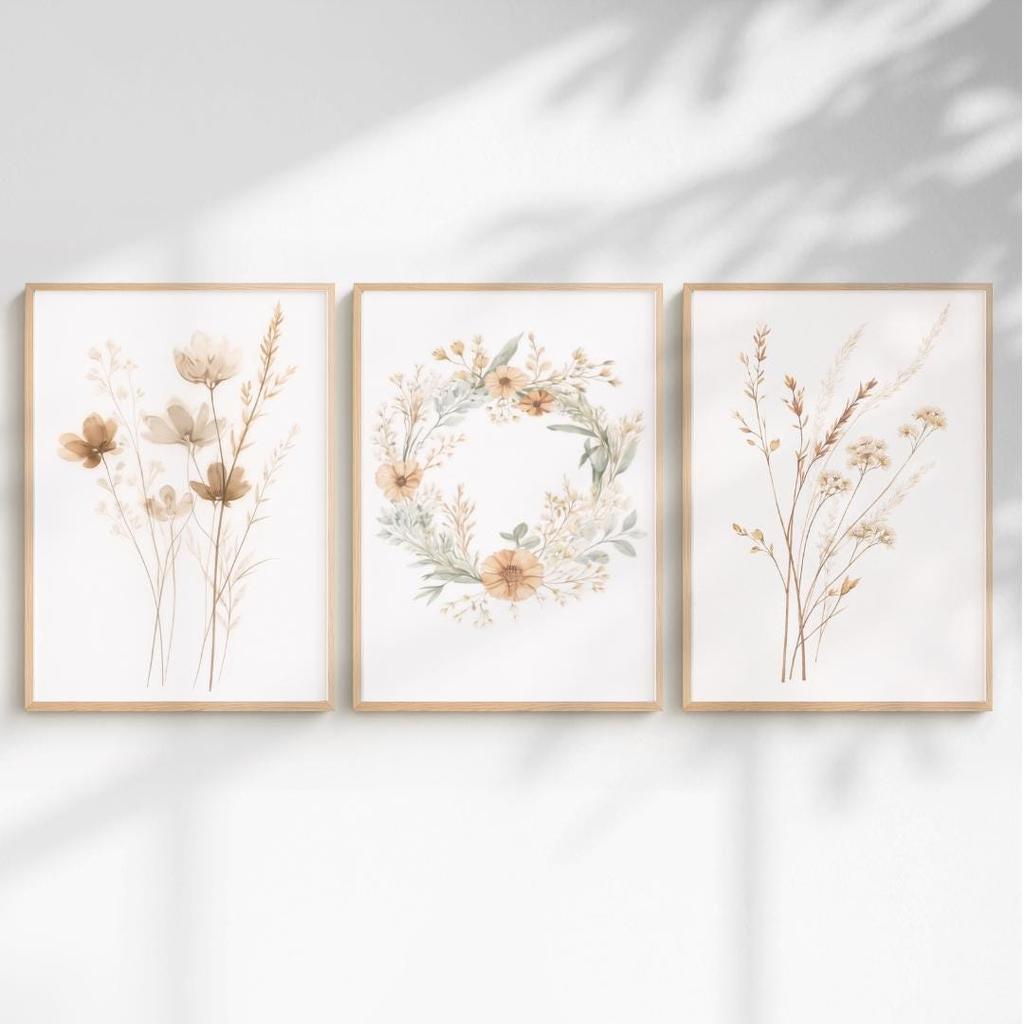 Set di Quadri da Parete in Tela Floreale Acquarello Boho, Stampe Ghirlanda Botanica, Decorazioni per Casa Minimaliste per Nursery Soggiorno Camera da Letto, Regali