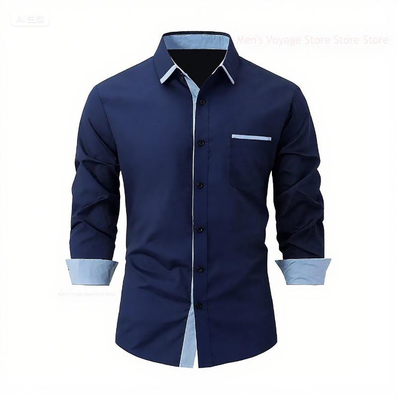 Camicia da uomo a blocchi di colore, vestibilità slim, manica lunga, traspirante, per il lavoro