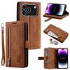 For iPhone 17 Pro Case 9 Card Slots Zipper Wallet PU Leather Phone Cover with Wrist Strap