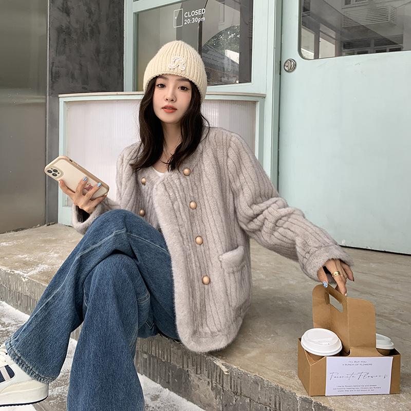 Mink fur coat women's winter 2024 new Xiaoxiangfeng imitation sheep shearing fur integrated lamb wool coat