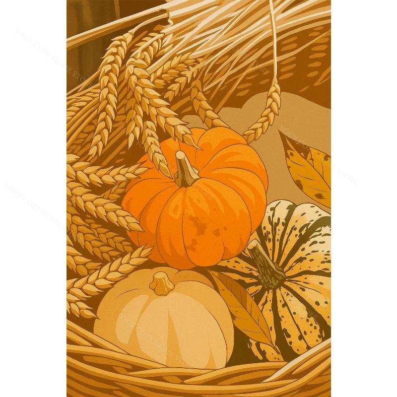 Terracotta Fall Pumpkin Canvas Gallery Wall Prints Autumn Maple Leaf Wheat Wall Art Farmhouse Thanksgiving Home Decor Gift