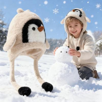 Yousheng Kids Hat Penguin Design Ear Protection Knit Hat Autumn Winter Lightweight Warm Hat Outdoor Travel Accessory