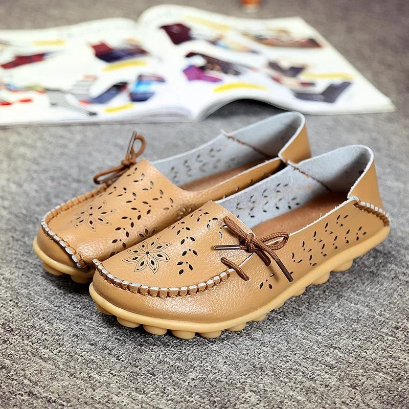 Casual Sneakers Women Women's Shoes Women Flats Genuine Leather Shoes Slip On Loafers Women Soft Nurse Shoes Plus Size 35-44