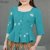 Women Casual Round Neck 3/4 Sleeve Elegant Floral Blouse