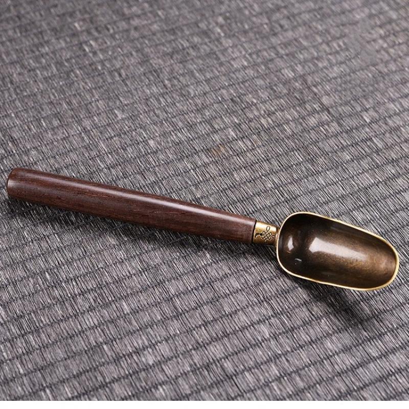 Hand Polished Vintage Ebony Tea Spoon Solid Wood Handle Durable Small Natural Tea Shovel for Home Coffee Bar