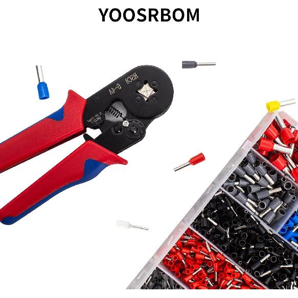 Ferrule Crimping Tool Consists of Wire Ferrules Kit and 1800PCS Terminals, Ratcheting Wire Crimping Tool Range 23-7AWG, Quadrangle Adaptive Ferrule