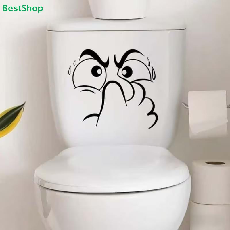 Funny Angry Face Toilet Seat Sticker - Humorous Bathroom Wall Decal, Removable Vinyl Decor for Home